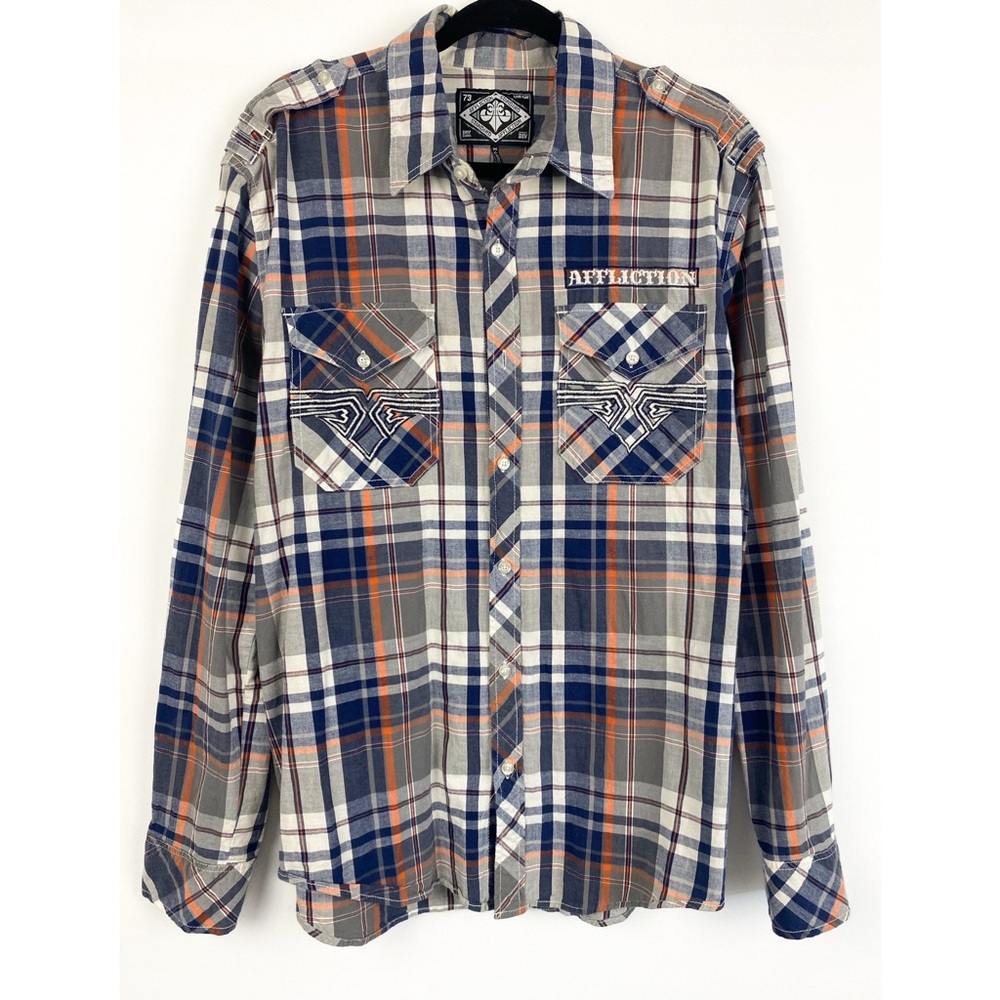 Affliction Men's Button‎ Down Slim Long Sleeve Shirt XL Plaid Rockabilly Punk